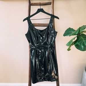Faux Vinyl Black Mini Dress